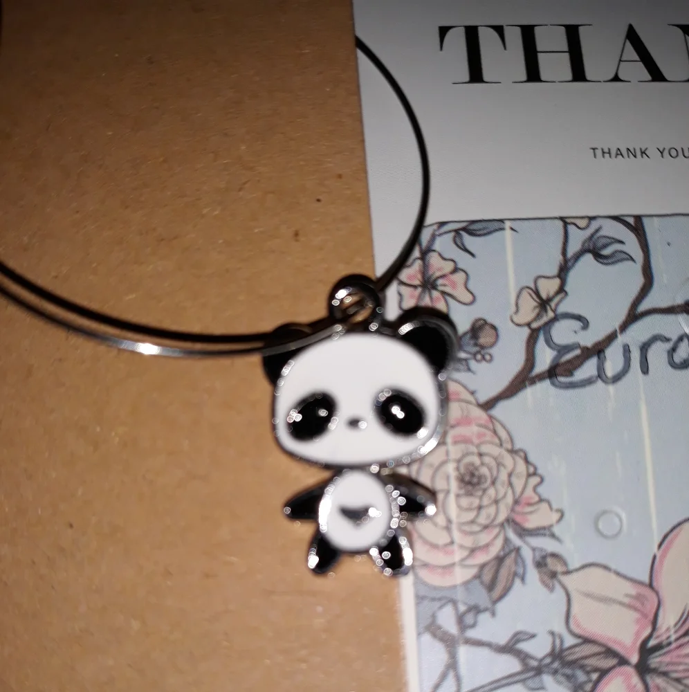 Minimalist Silver Medium Hoop Earrings black white enamel Panda bear Charm NEW …